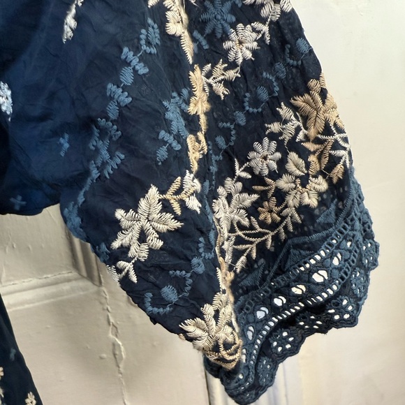 Johnny Was Abella scoop neck blue indigo Embroidered floral lace dress - Picture 9 of 11